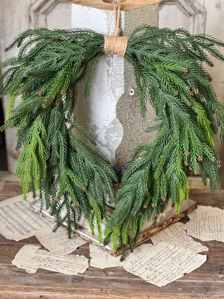 Norfolk Cascade Hanging Wreath, Feathered Farmhouse