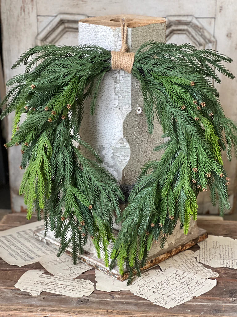 Norfolk Cascade Hanging Wreath, Feathered Farmhouse