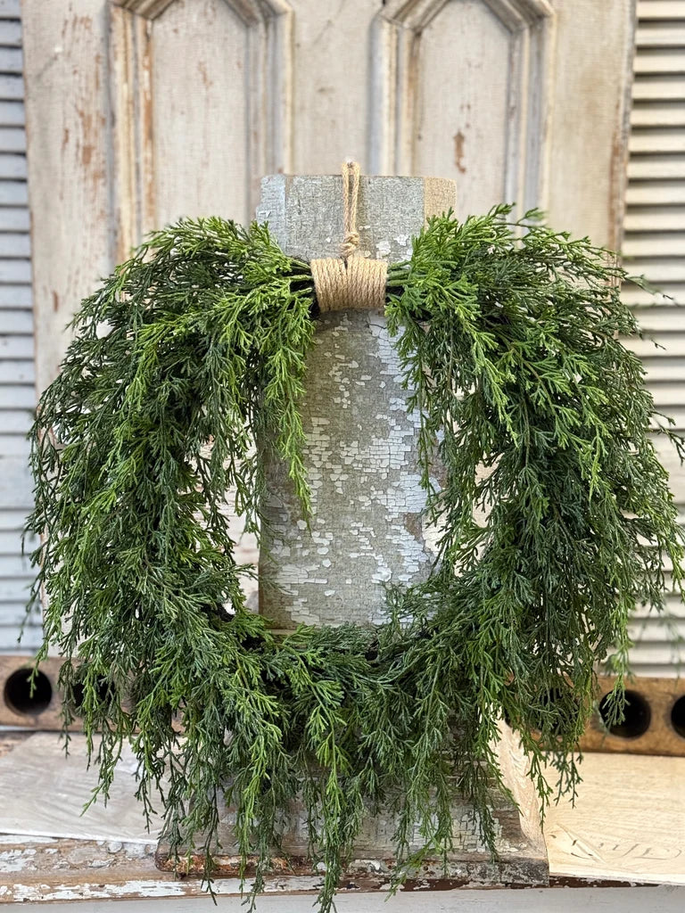 Greenfall Cedar Hanging Wreath, Feathered Farmhouse