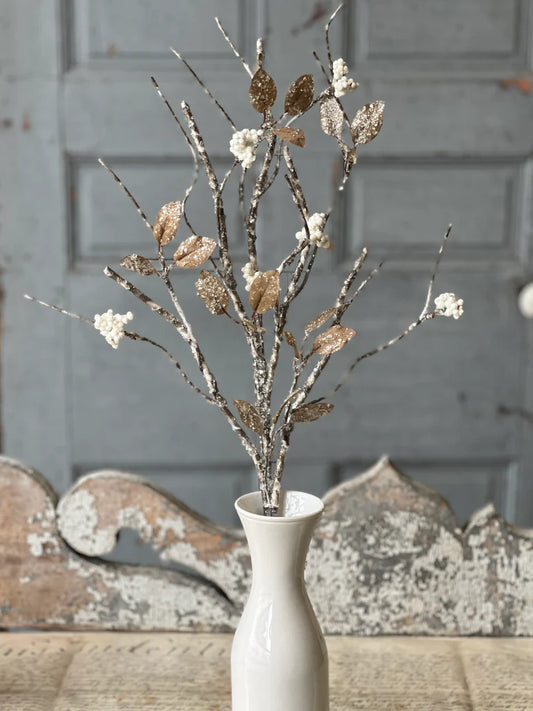 Icy Birch Berry & Leaves Spray, Feathered Farmhouse