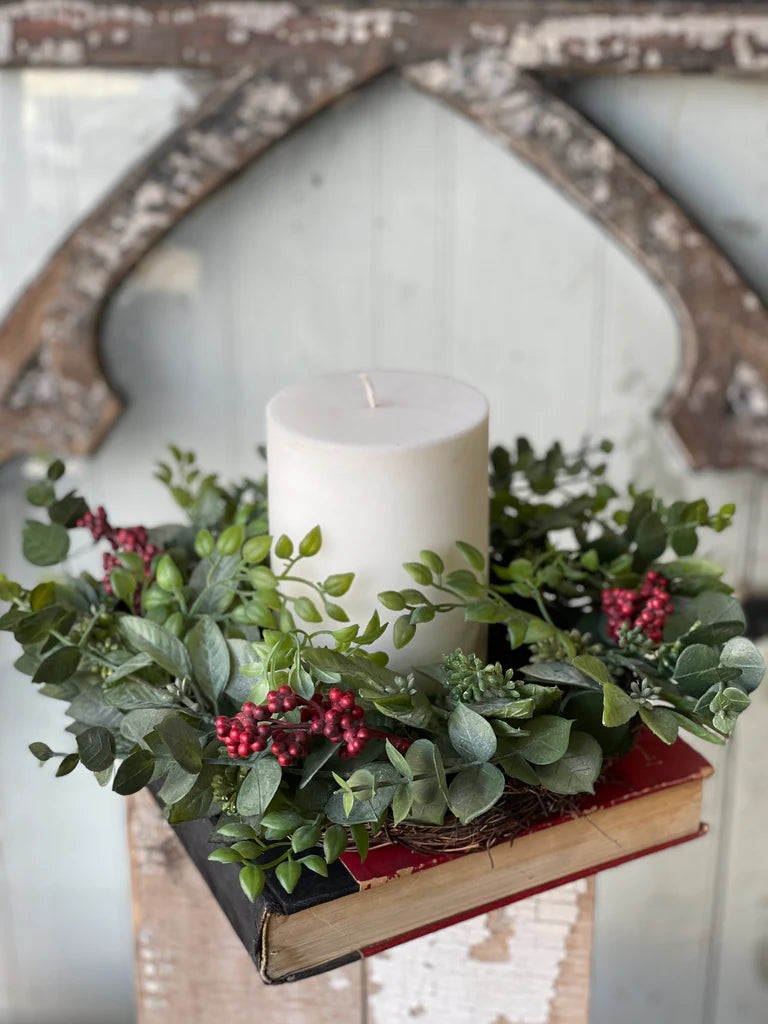 Atwood Eucalyptus Candle Ring, Feathered Farmhouse