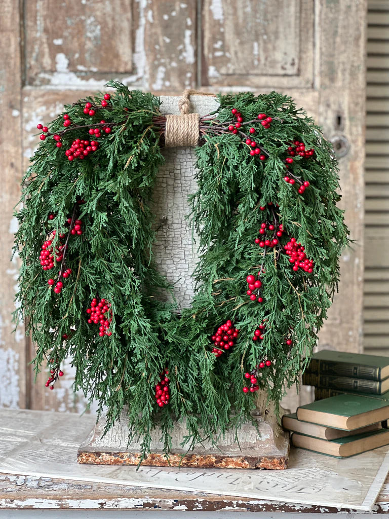 Emerald Falls with Berry Hanging Wreath, Feathered Farmhouse