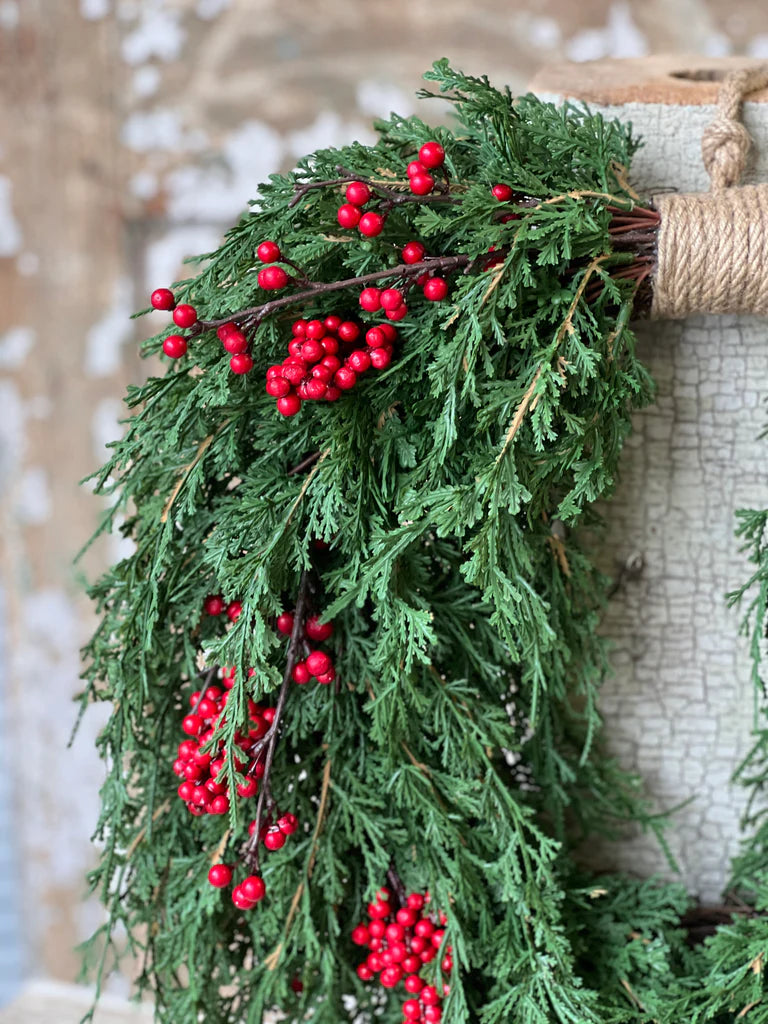 Emerald Falls with Berry Hanging Wreath, Feathered Farmhouse