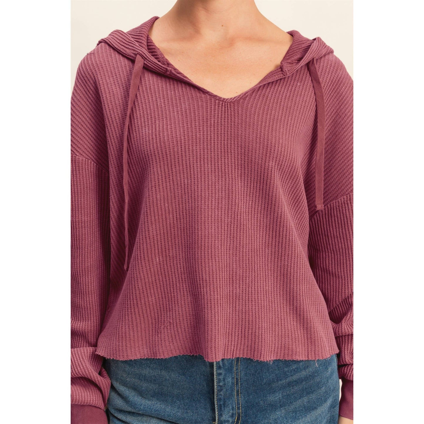 Mineral Washed Cropped Waffle Knit Hoodie, Feathered Farmhouse