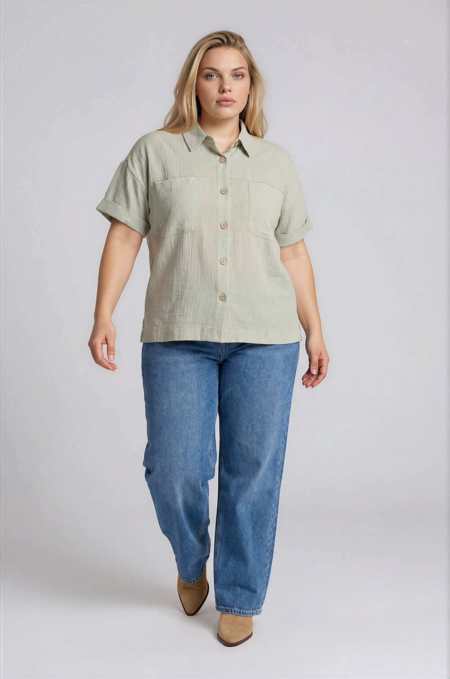 Collared Button Down Top, Feathered Farmhouse