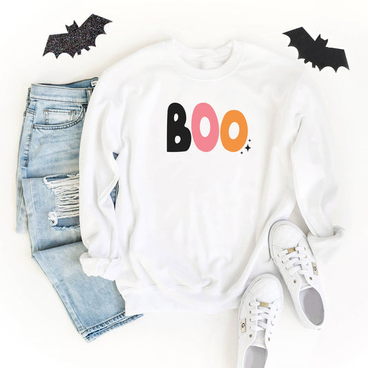 Boo Colorful Stars Sweatshirt, Feathered Farmhouse