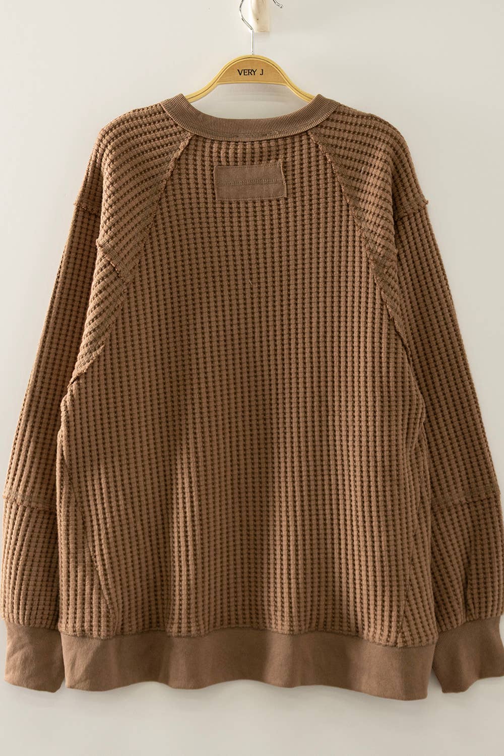 Mocha Hannah Waffle Knit Pullover, Feathered Farmhouse
