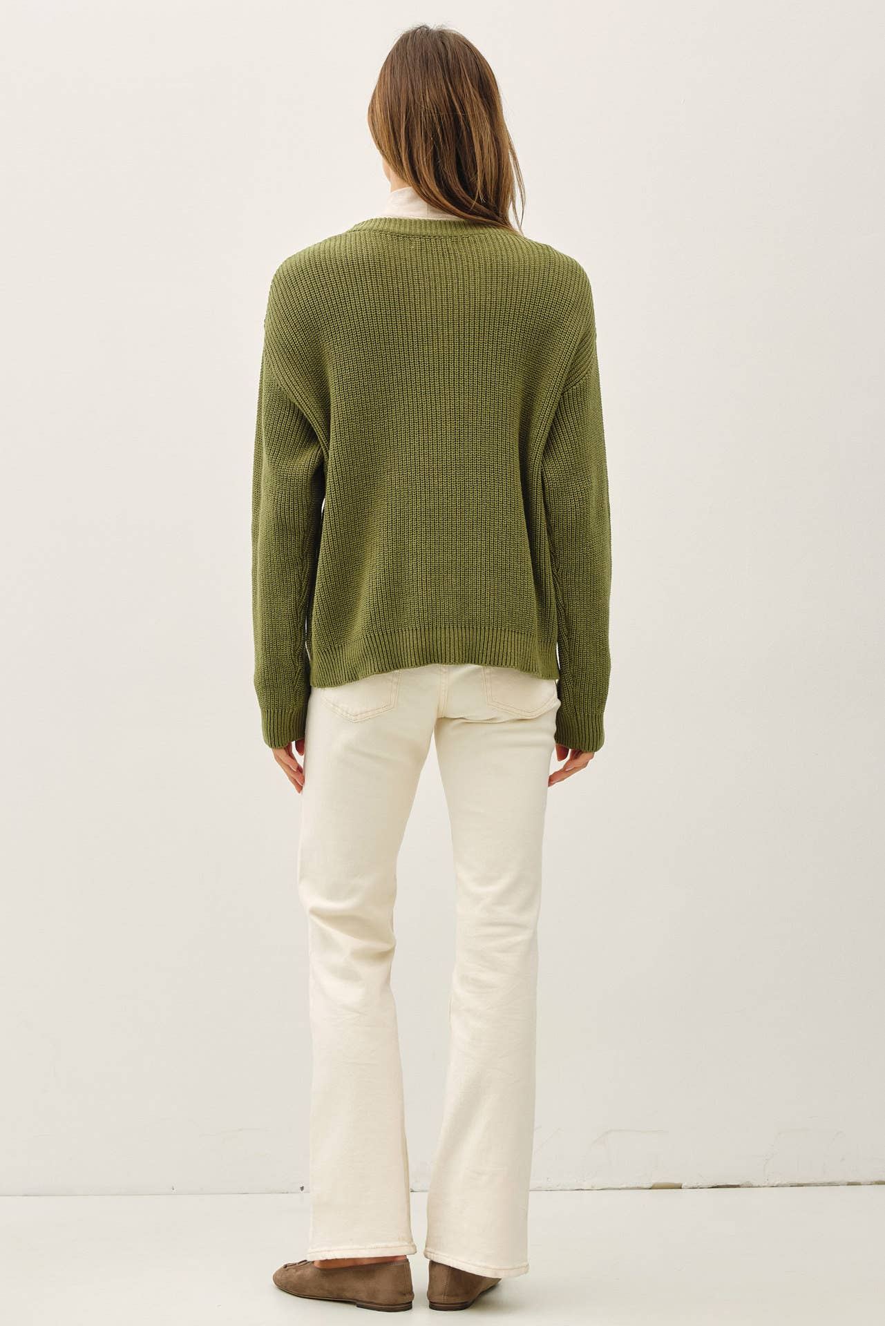 Olive Varsity Style Cardigan, Feathered Farmhouse