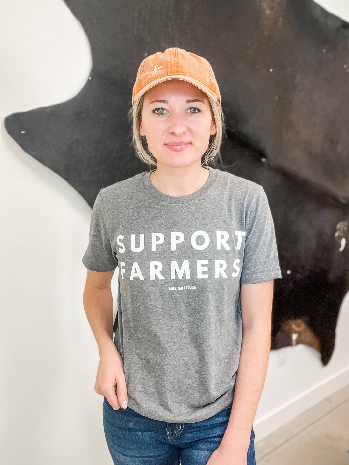 Western Support Farmers Grey Graphic Tee, Feathered Farmhouse
