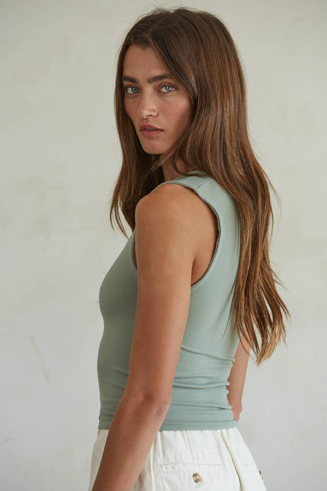 Green Tea Double Layered Seamless Top, Feathered Farmhouse