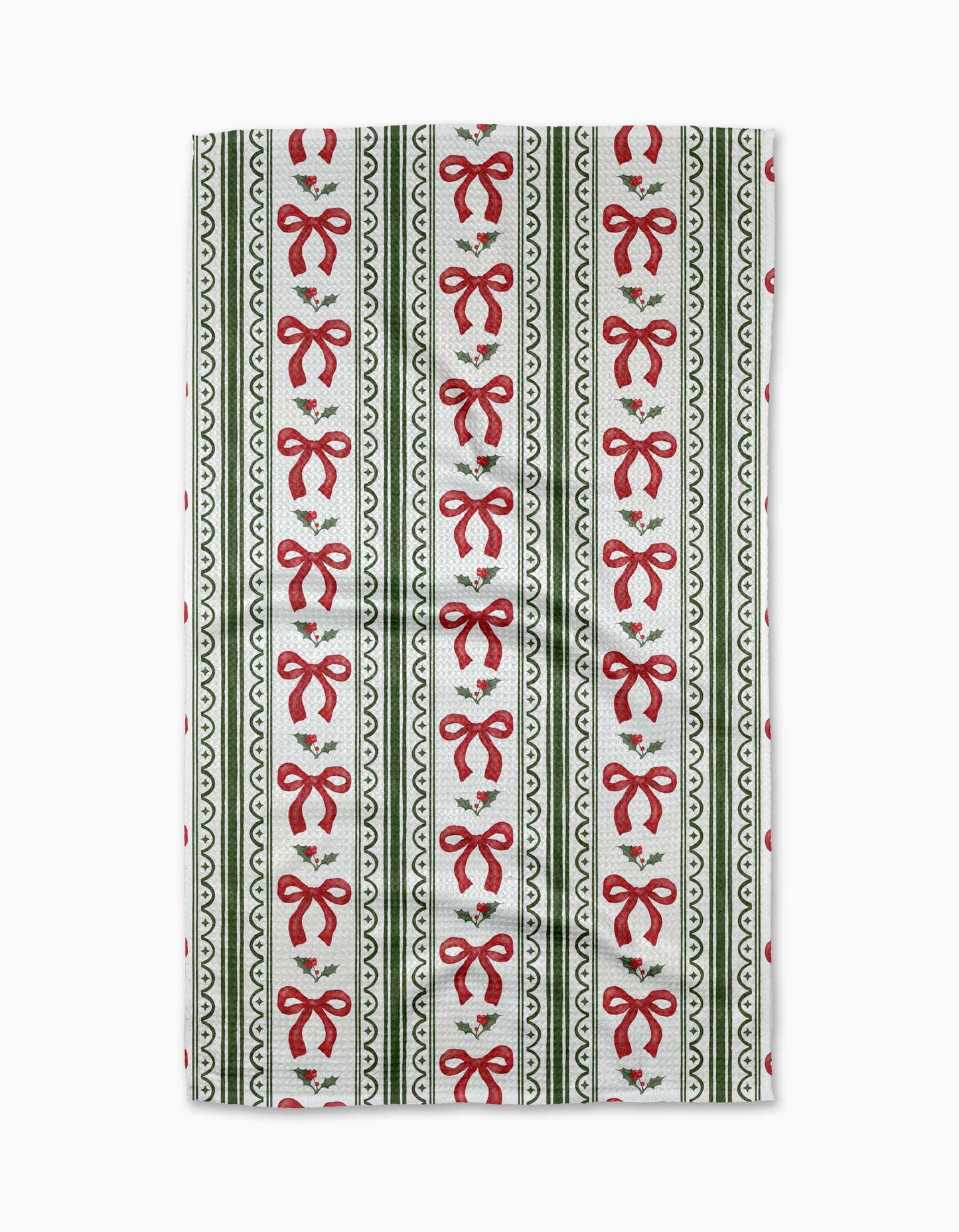 Christmas Bow Stripe Tea Towel, Feathered Farmhouse