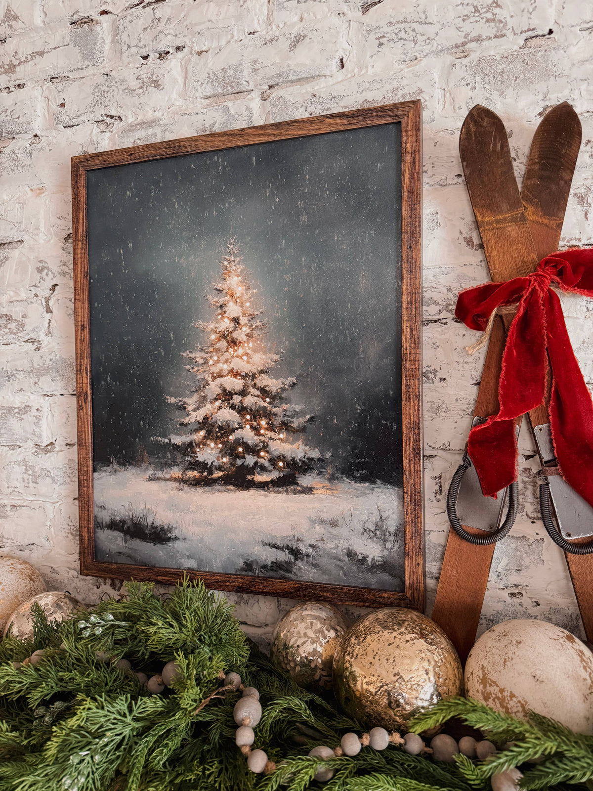 Moody Vintage Lit Up Christmas Tree, The Feathered Farmhouse