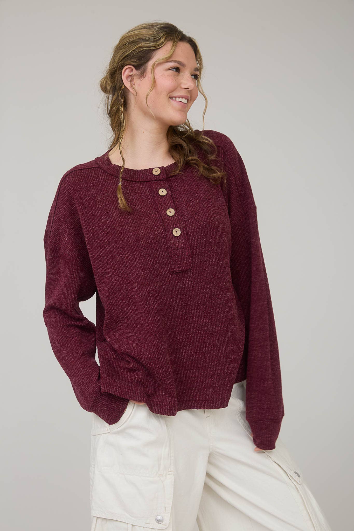 Ribbed Henley Knit Top, Feathered Farmhouse