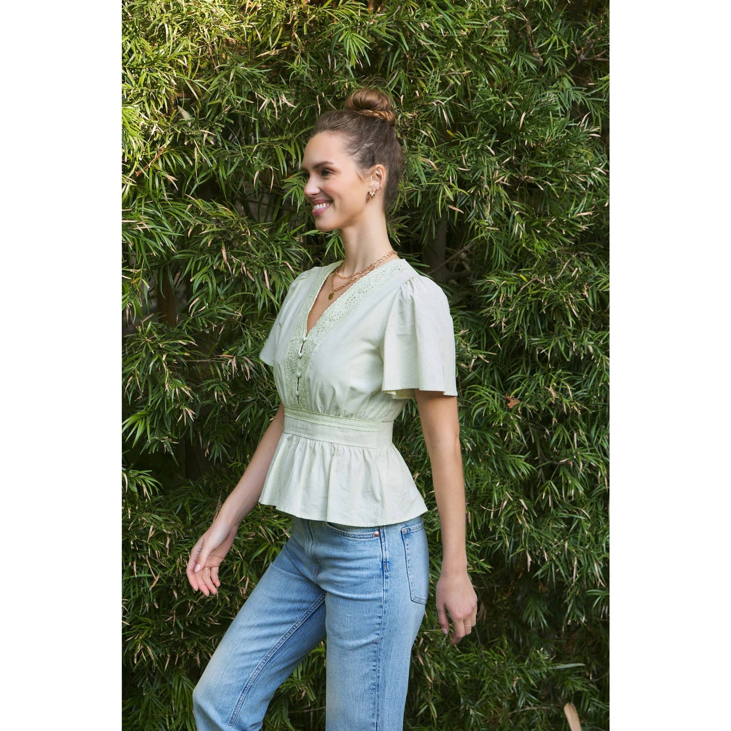 Button-Down Cotton Eyelet Blouse, Feathered Farmhouse