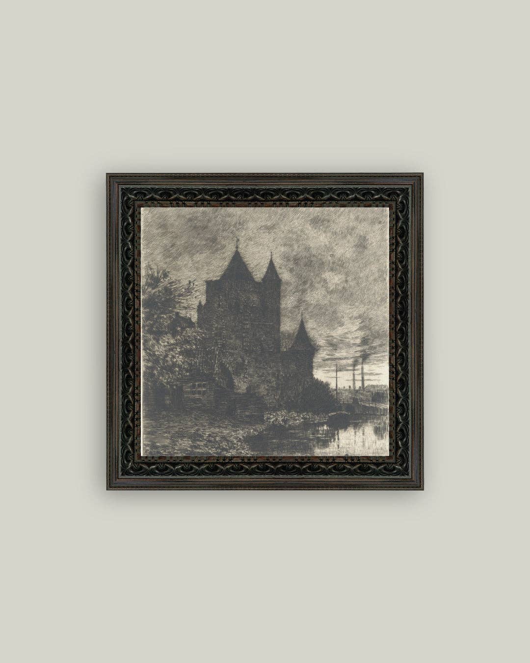 Haunted Chateau Framed Antique Art, Feathered Farmhouse