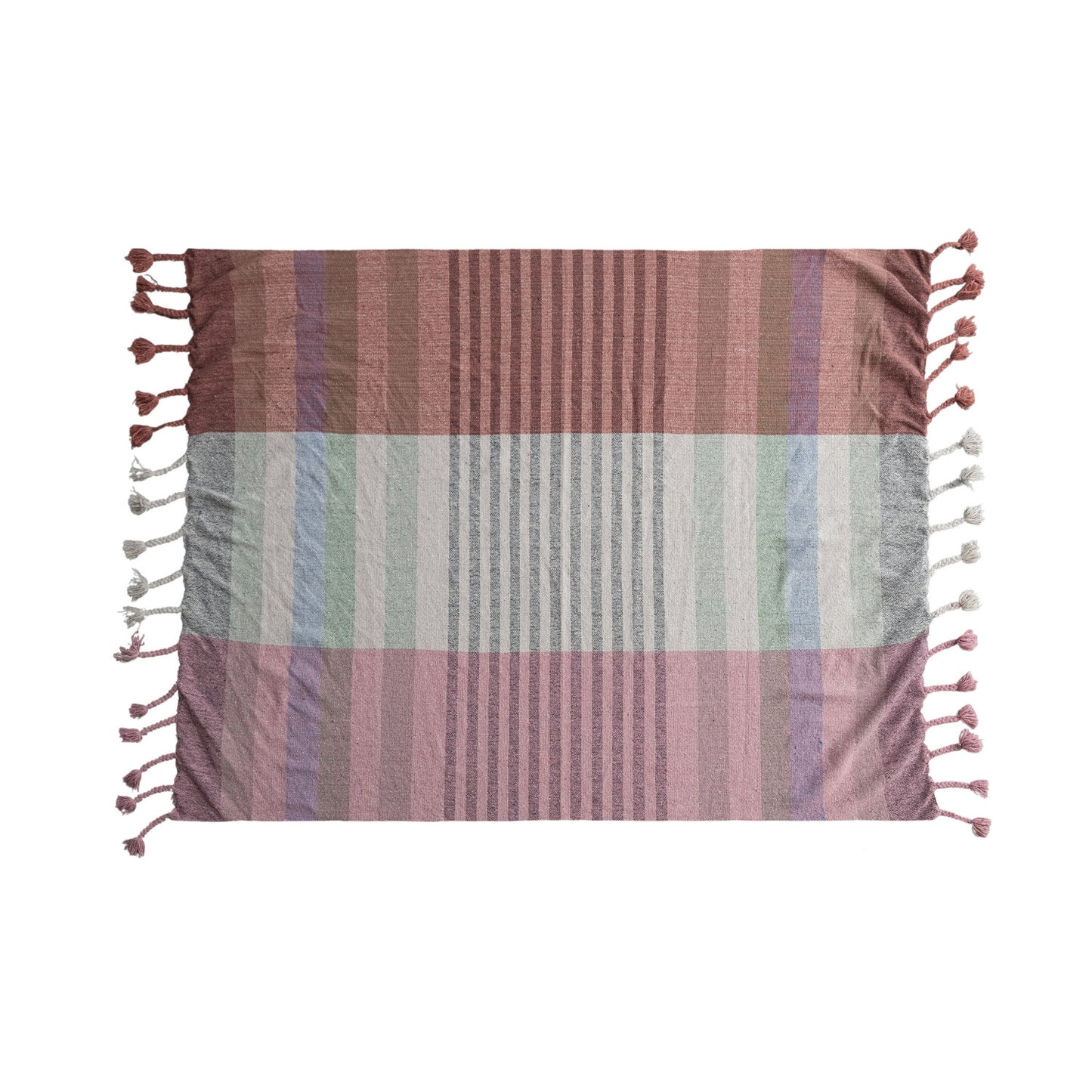 Woven Recycled Cotton Blend Throw w/ Braided Fringe, Feathered Farmhouse