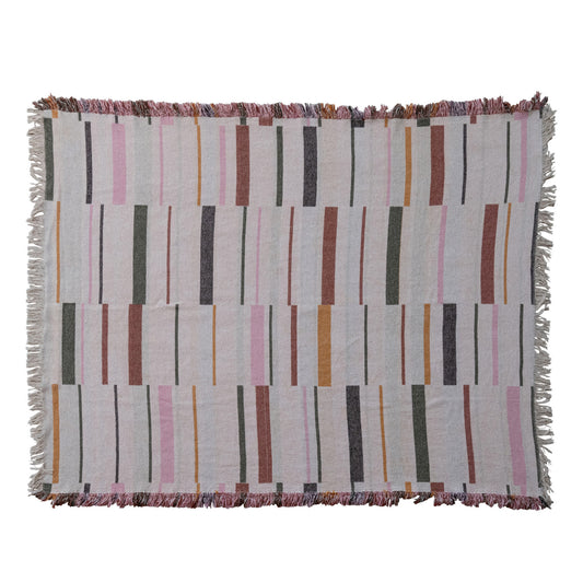 Woven Cotton Blend Jacquard Reversible Throw, Feathered Farmhouse
