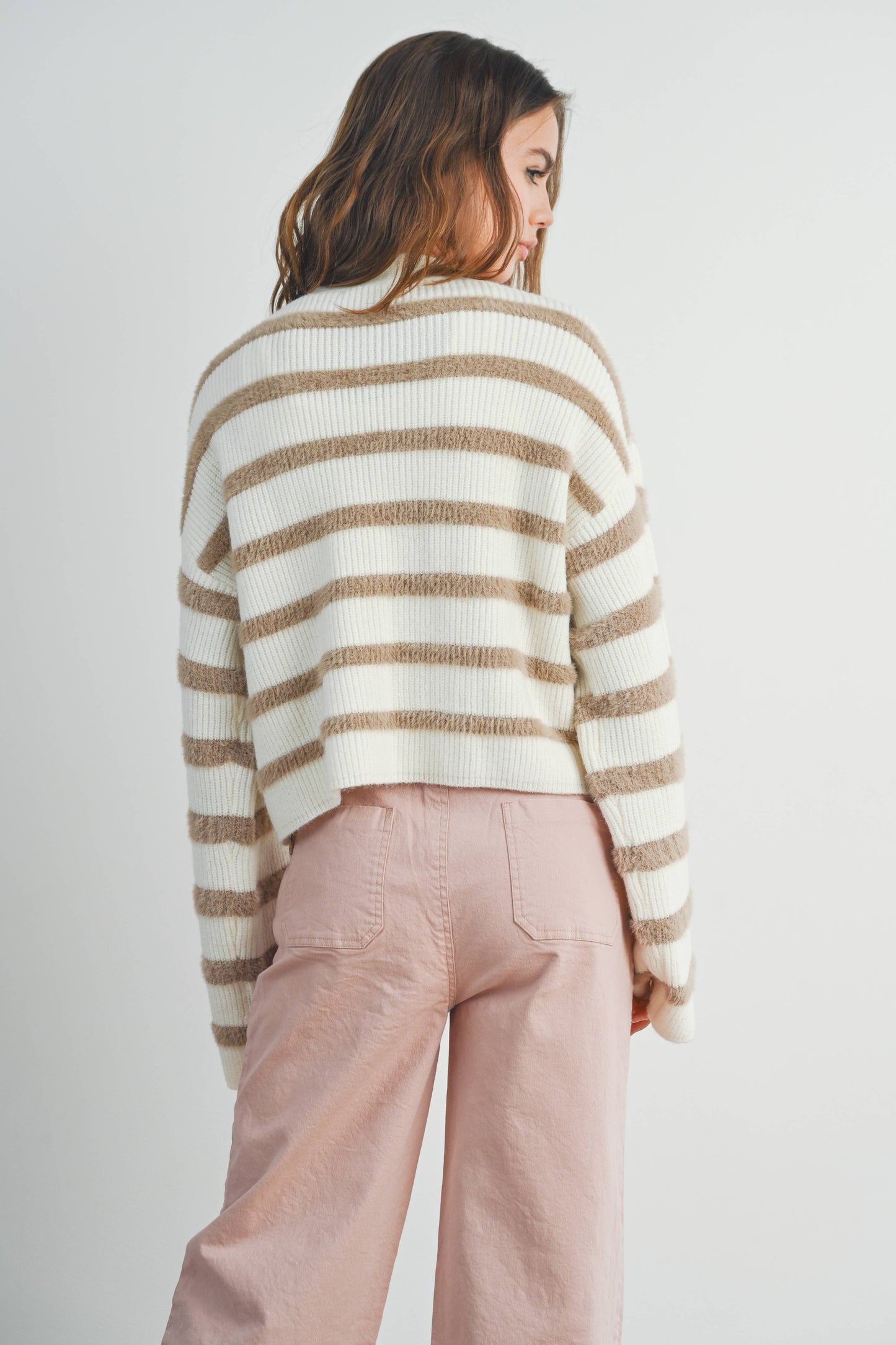 Striped Button Front Long Sleeve Cardigan, Feathered Farmhouse