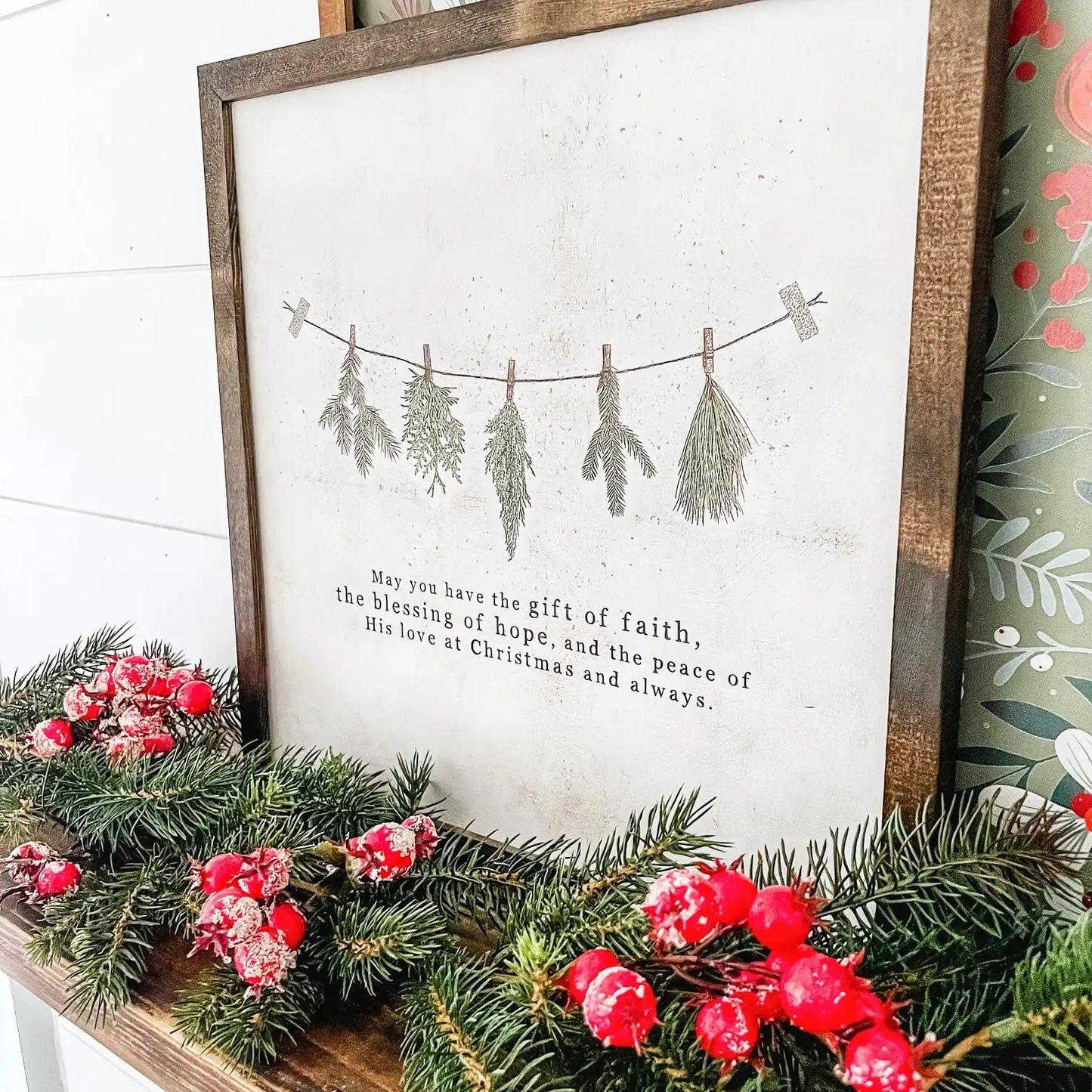 Christmas Faith Quote Sign, Feathered Farmhouse