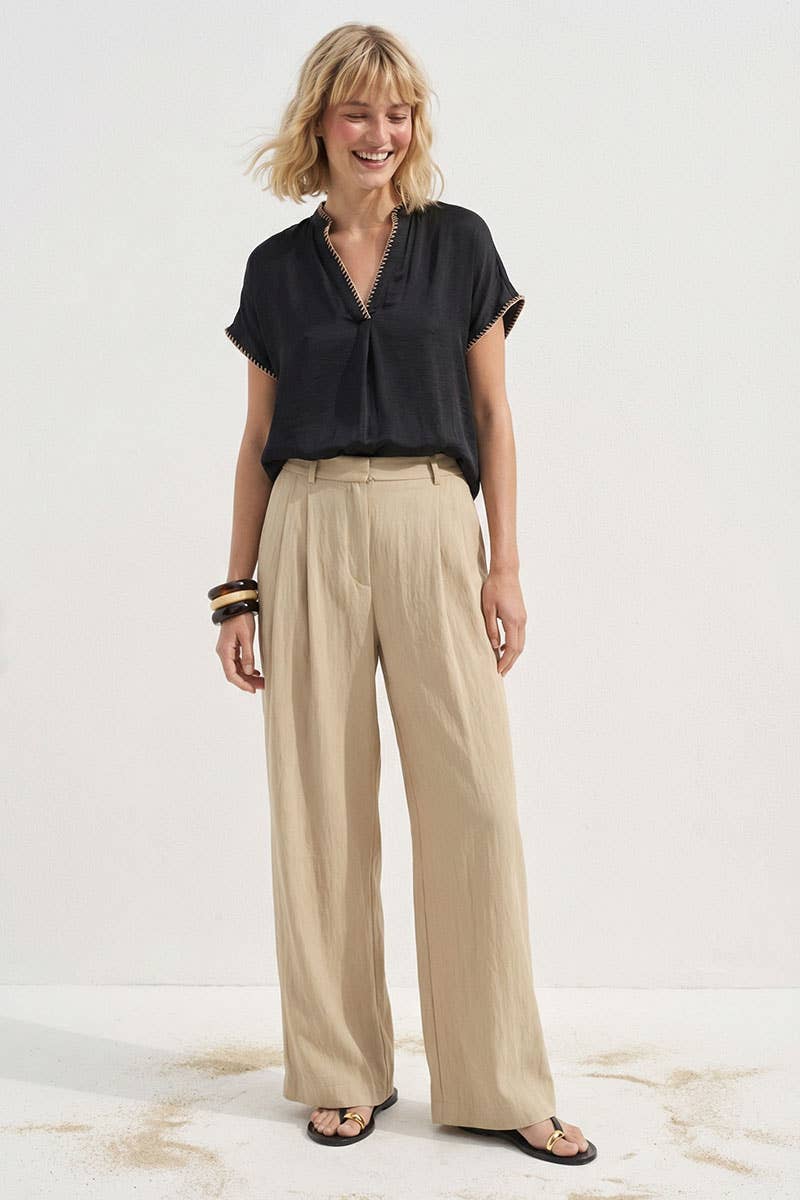Whipstitch Drop Shoulder Regular Blouse, Feathered Farmhouse