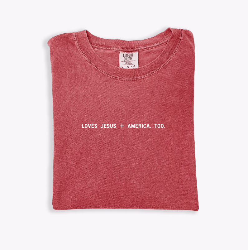 Loves Jesus + America Too Tee, Feathered Farmhouse