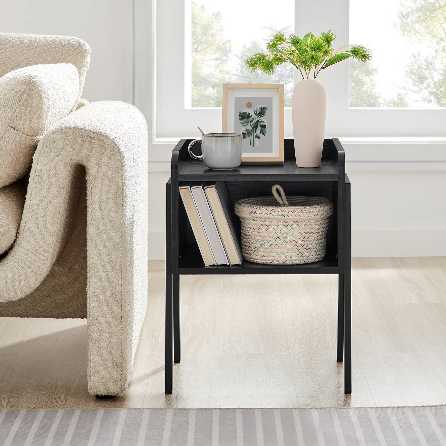 Kazuyo Mid-Century Modern Black Metal Two-Tier Side Table