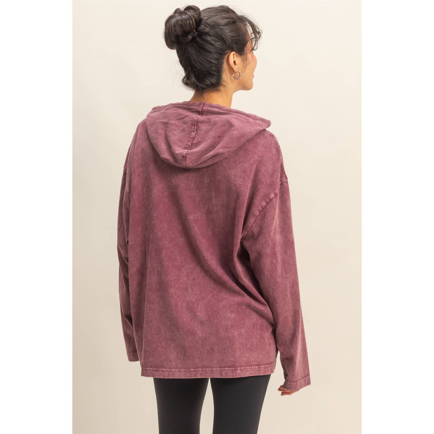 Oversized Hooded Long-Sleeve Top, Feathered Farmhouse
