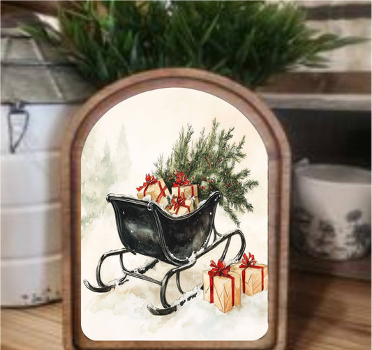 Black Sleigh Framed Art Arch Top, Feathered Farmhouse