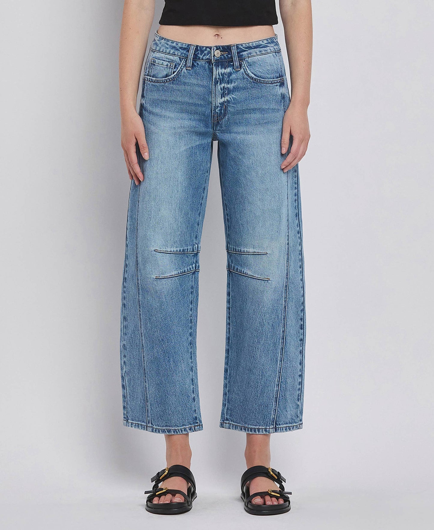High Rise Barrel Leg Jeans, Feathered Farmhouse