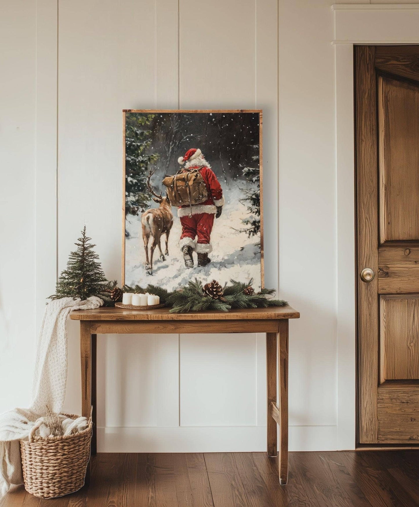 Santa and Reindeer Wall Art, Feathered Farmhouse