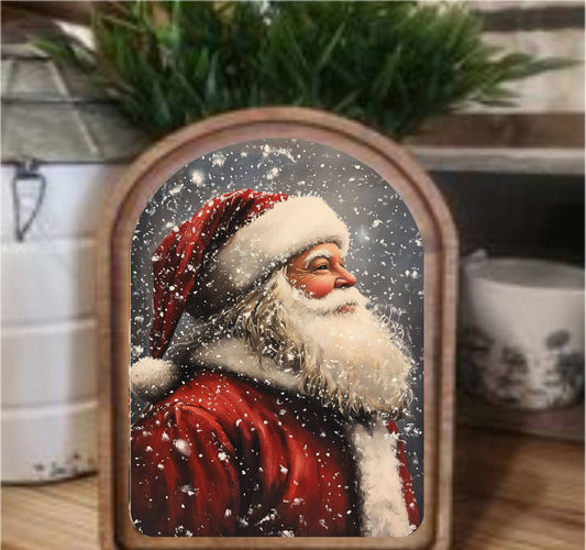 Antique Santa Framed Art Arch Top, Feathered Farmhouse