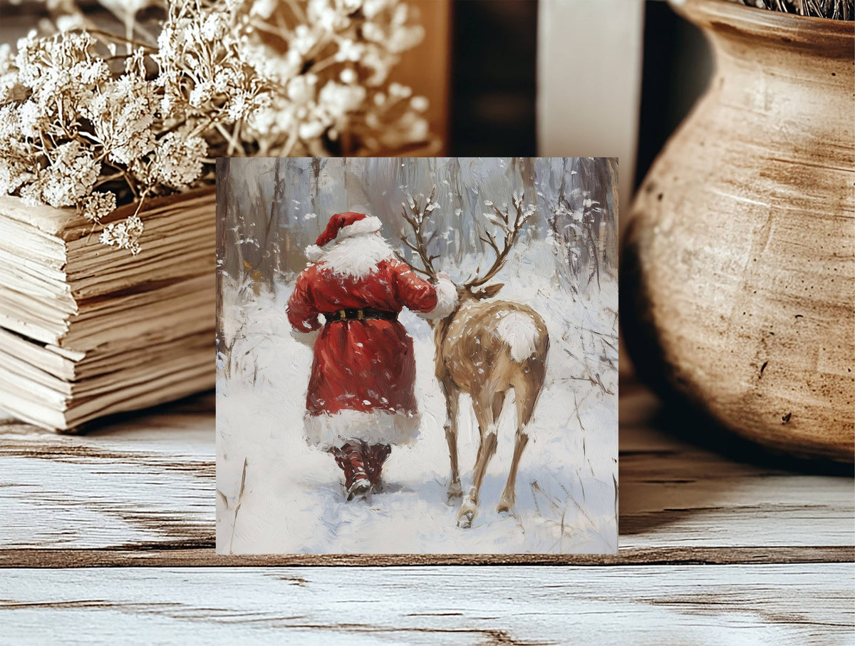 Santa With Reindeer Insert, Feathered Farmhouse