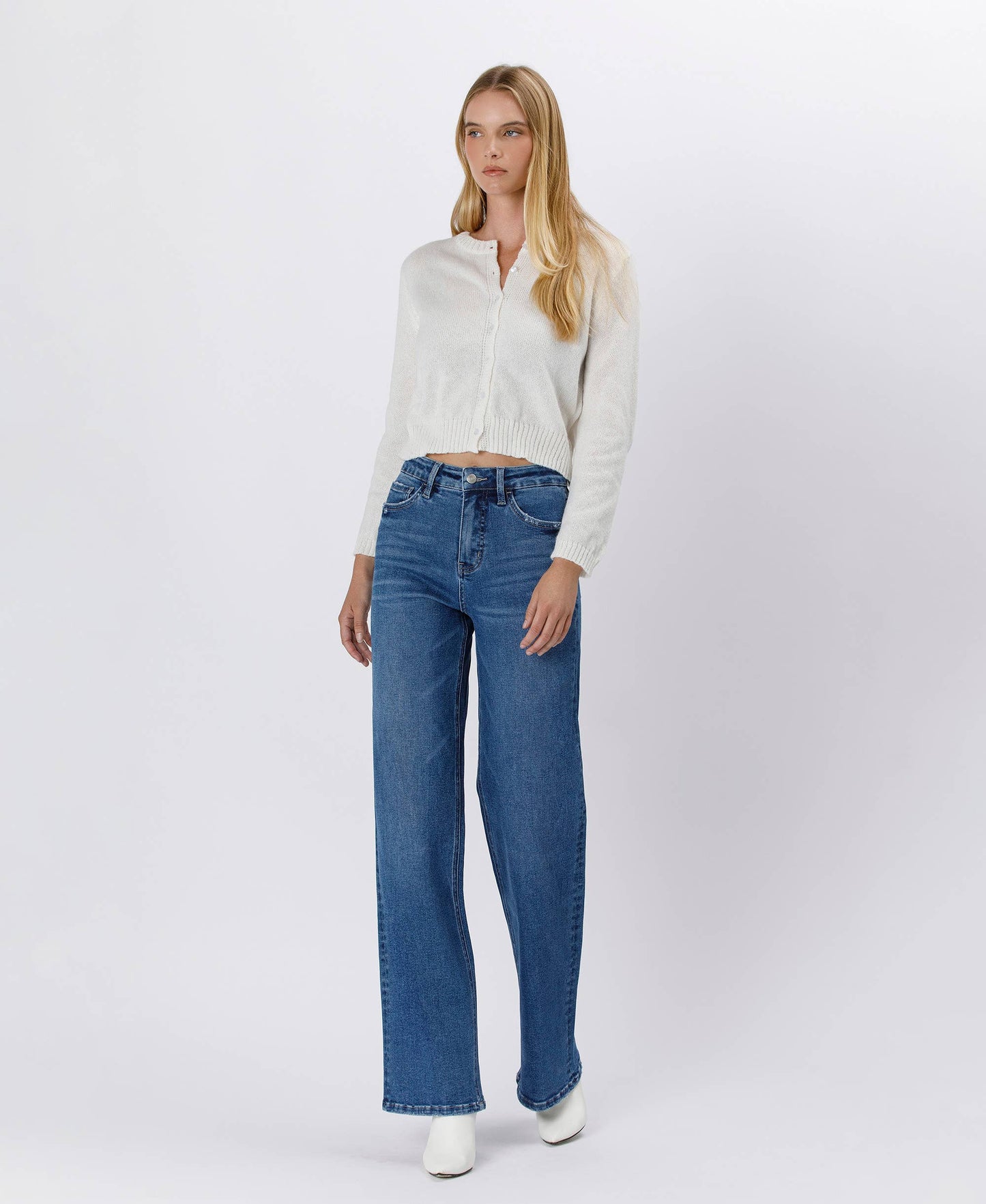 Tummy Control 90's Super High Rise Jeans, Feathered Farmhouse