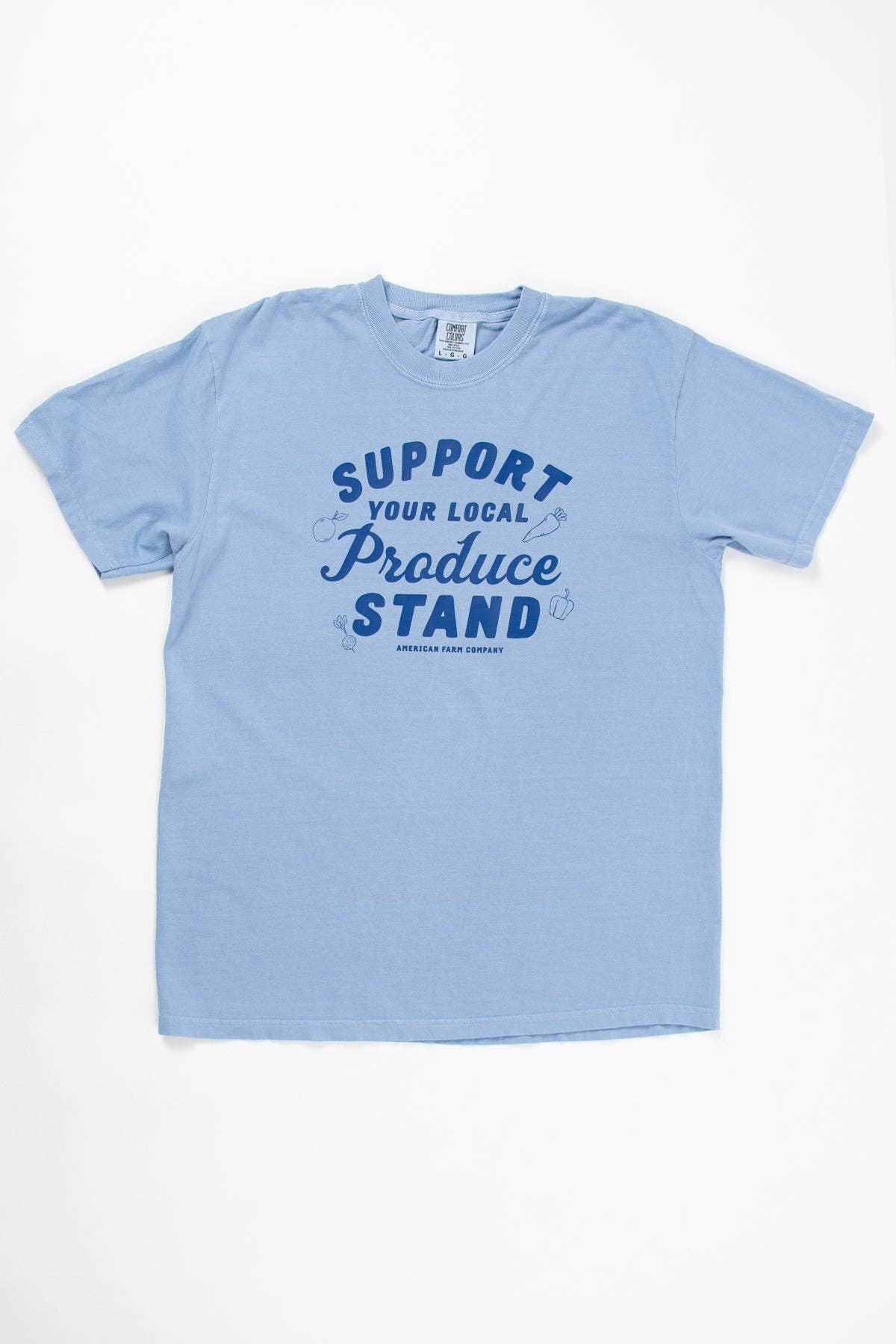 Summer 'Support Your Local Produce Stand' Blue Graphic Tee, Feathered Farmhouse