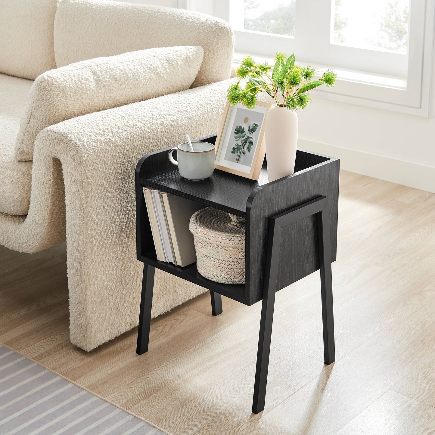 Kazuyo Mid-Century Modern Black Metal Two-Tier Side Table