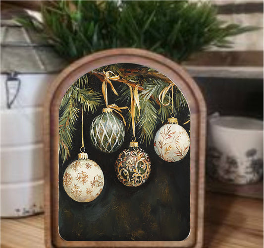 Ornaments Framed Art Arch Top, Feathered Farmhouse
