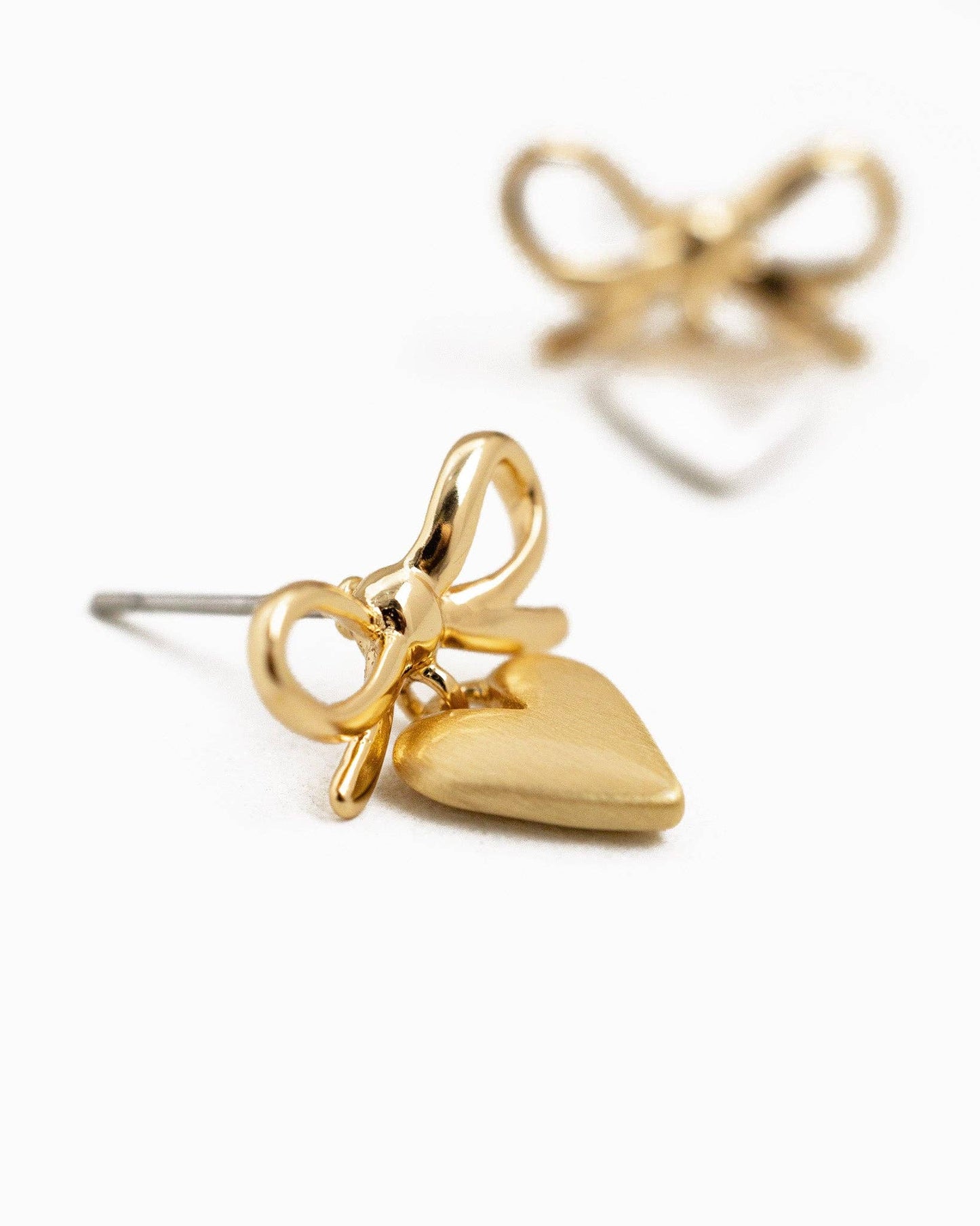Bow & Puffy Heart Drop Earrings, Feathered Farmhouse