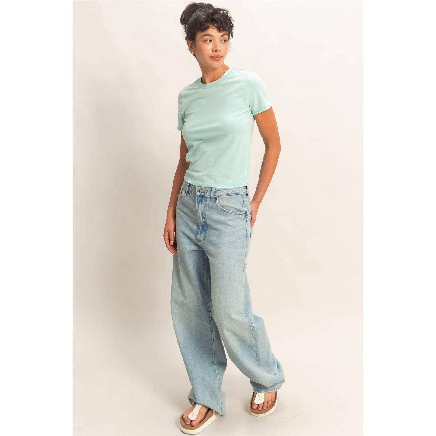 Turquoise Mineral Washed Short Sleeve Top