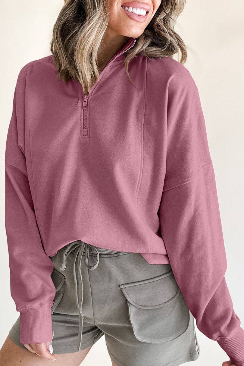 Quarter Zip Drop Shoulder Sweatshirt, The Feathered Farmhouse