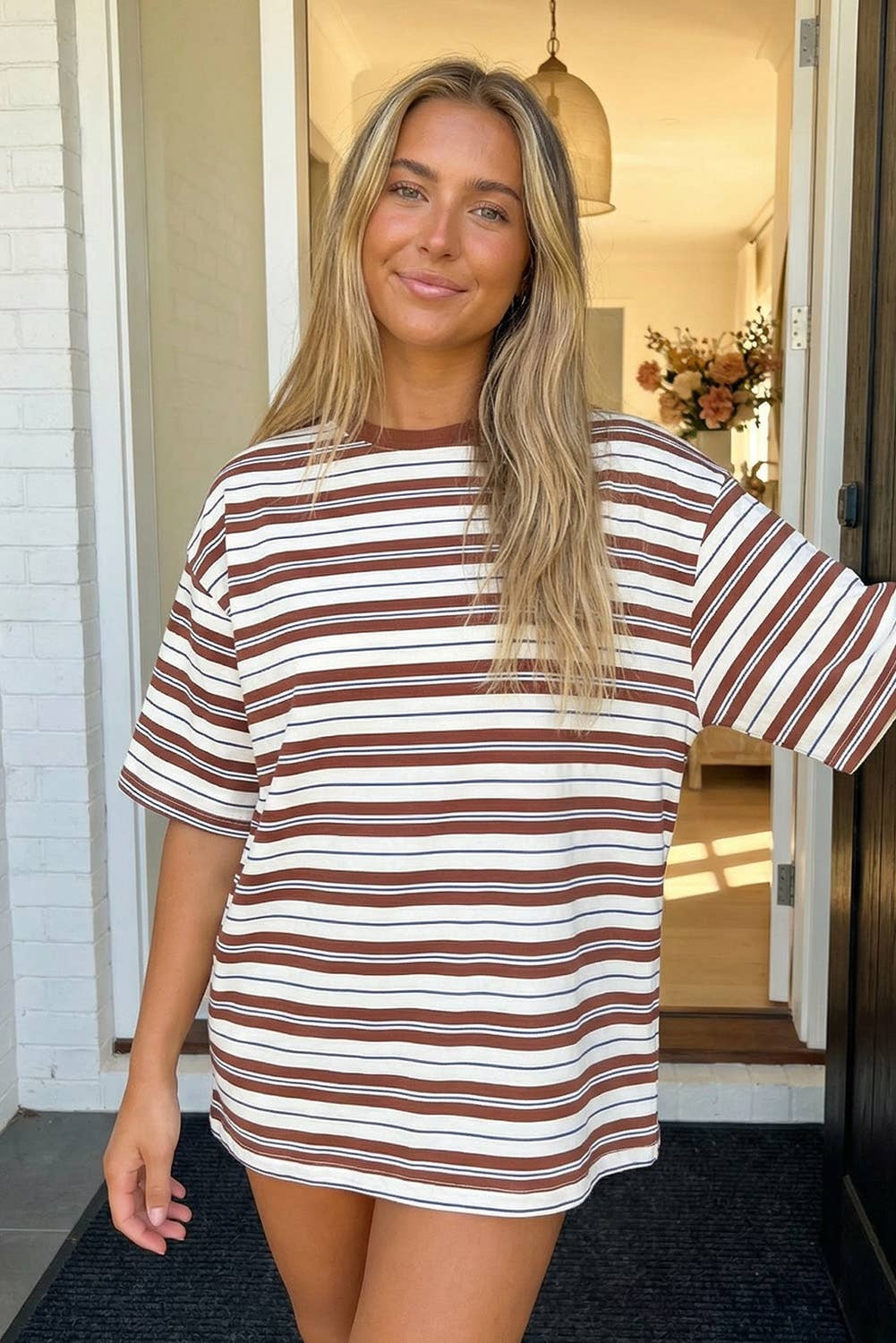 Half Sleeve Casual Oversized Tee, Feathered Farmhouse