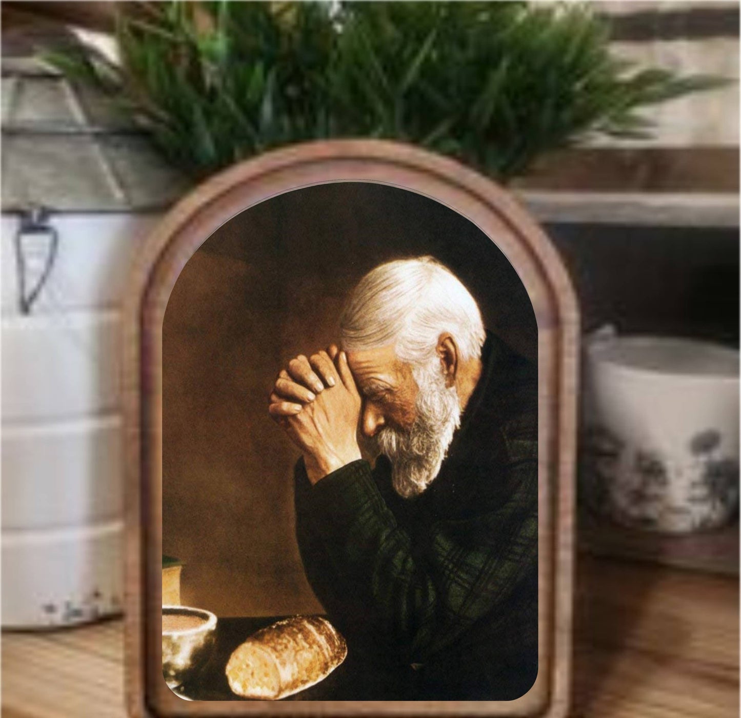 Praying Man Framed Art Arch Top, The Feathered Farmhouse