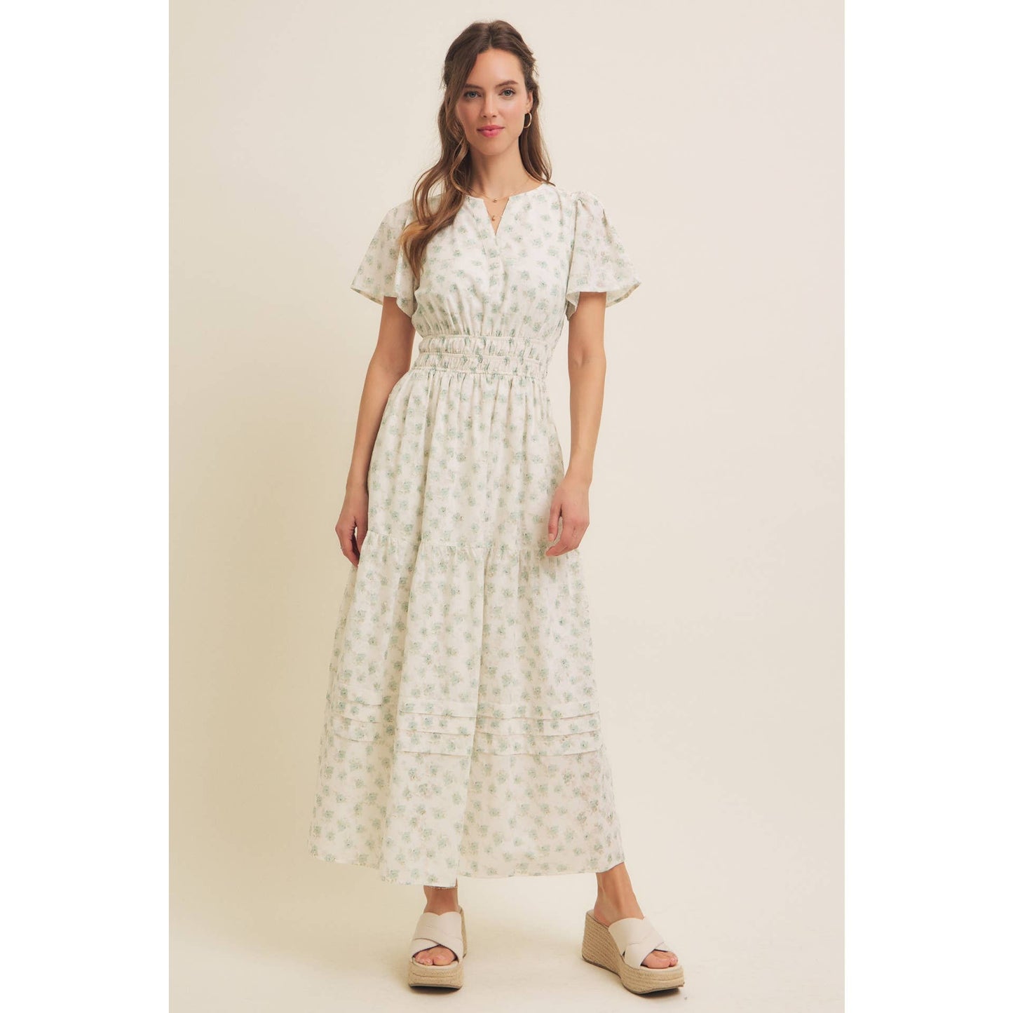 Dainty Floral Maxi Dress, Feathered Farmhouse