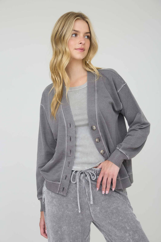 Charcoal Washed Cardigan, Feathered Farmhouse