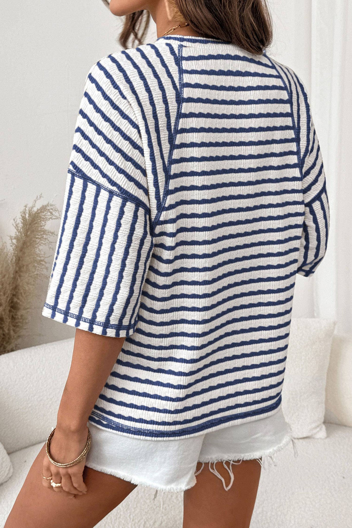 Stripe Knit Split Hem Top, Feathered Farmhouse