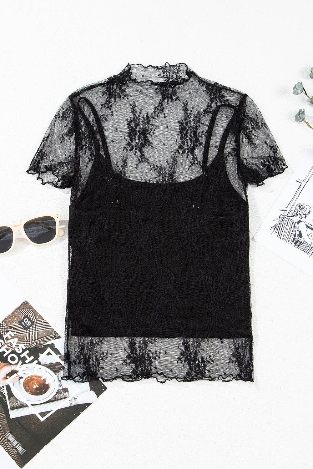 Floral Mesh Short Sleeve Blouse, Feathered Farmhouse