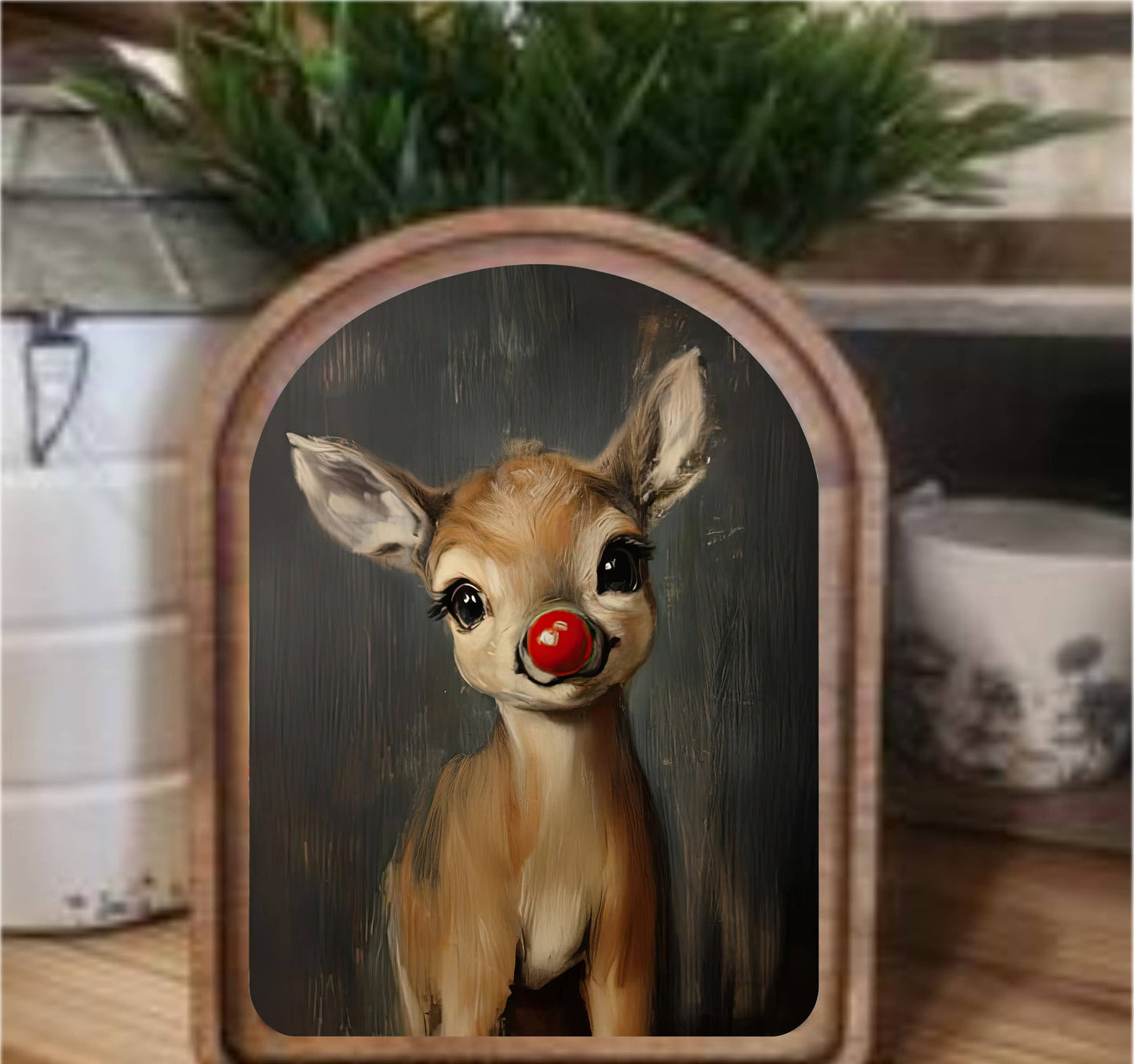Arch Top Rudolph Framed Art, Feathered Farmhouse