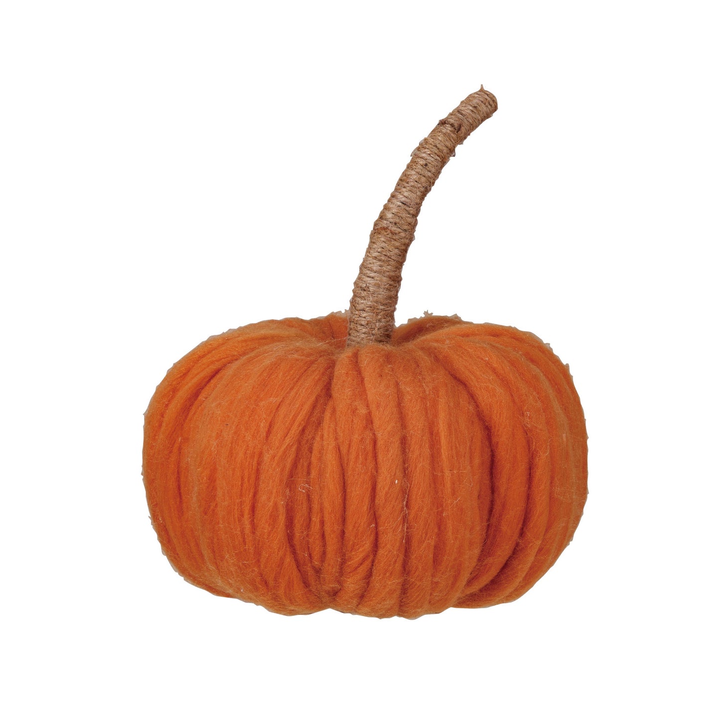 Wool Pumpkin w/ Jute Wrapped Stem, Feathered Farmhouse
