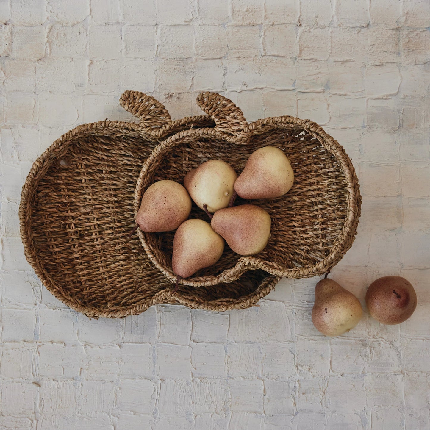 Decorative Hand-Woven Seagrass Pumpkin Shaped Containers, Feathered Farmhouse