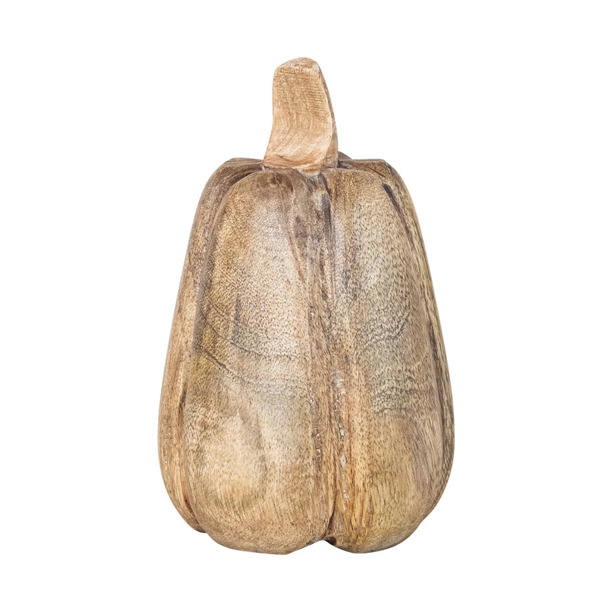 Carved Mango Wood Pumpkin, Feathered Farmhouse