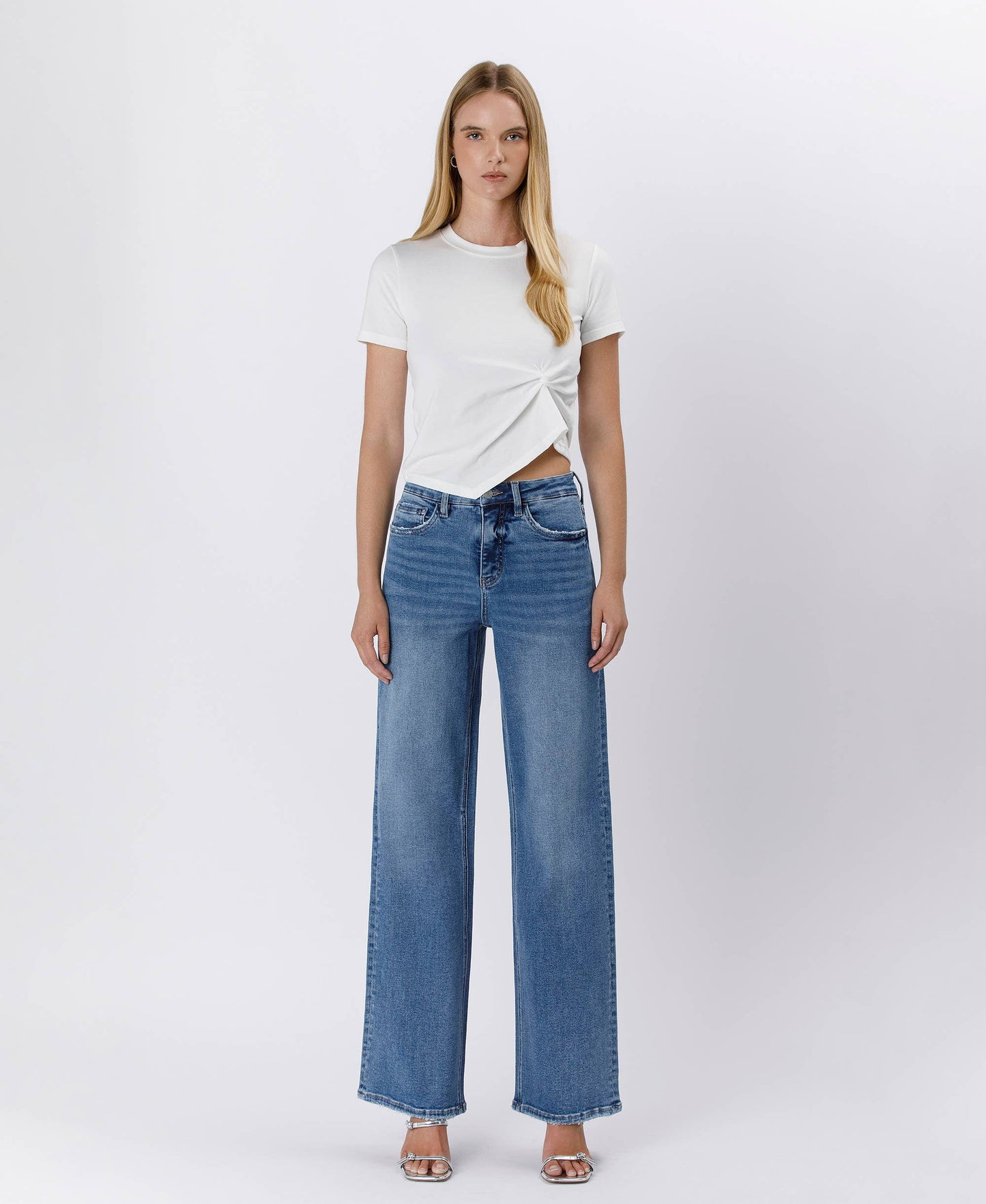 Tummy Control Super High Rise Baggy Jeans, Feathered Farmhouse
